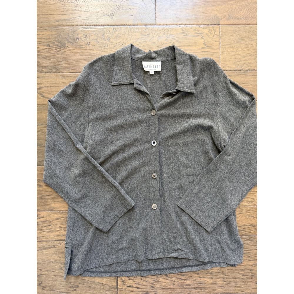 David Dart Collection Mens Small Gray Wool Blend Floral Embroidered Button Shirt